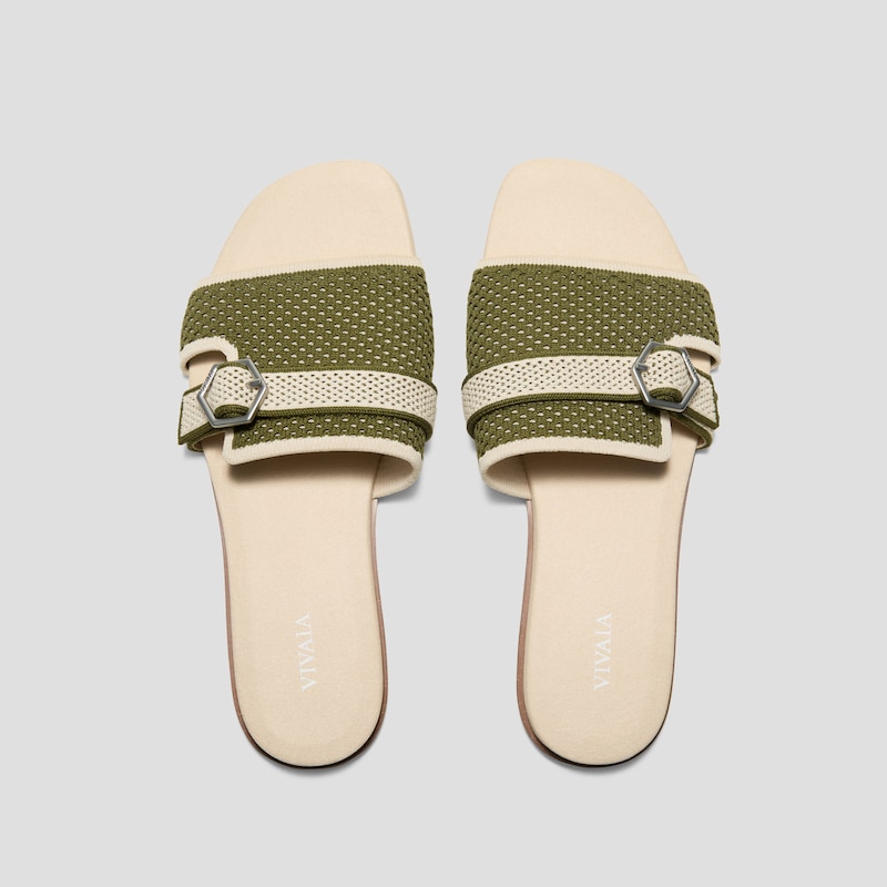 Square-Toe Flat Sandals (Delia), Olive Drab Basket, EU35 | VIVAIA
