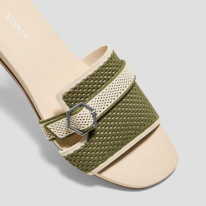 Square-Toe Flat Sandals (Delia), Olive Drab Basket, EU35 | VIVAIA