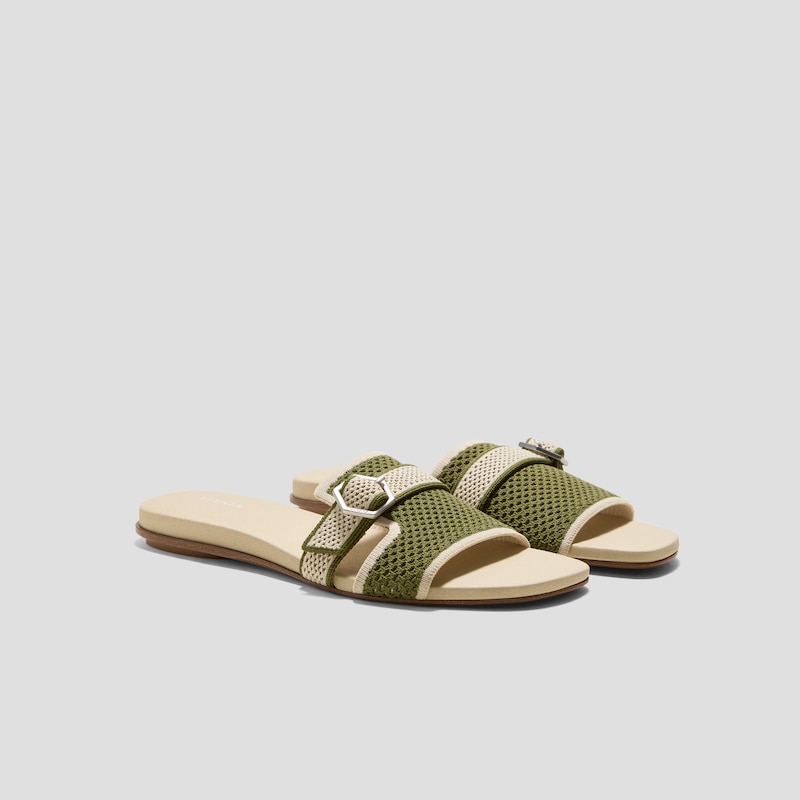 Square-Toe Flat Sandals (Delia), Olive Drab Basket, EU35 | VIVAIA