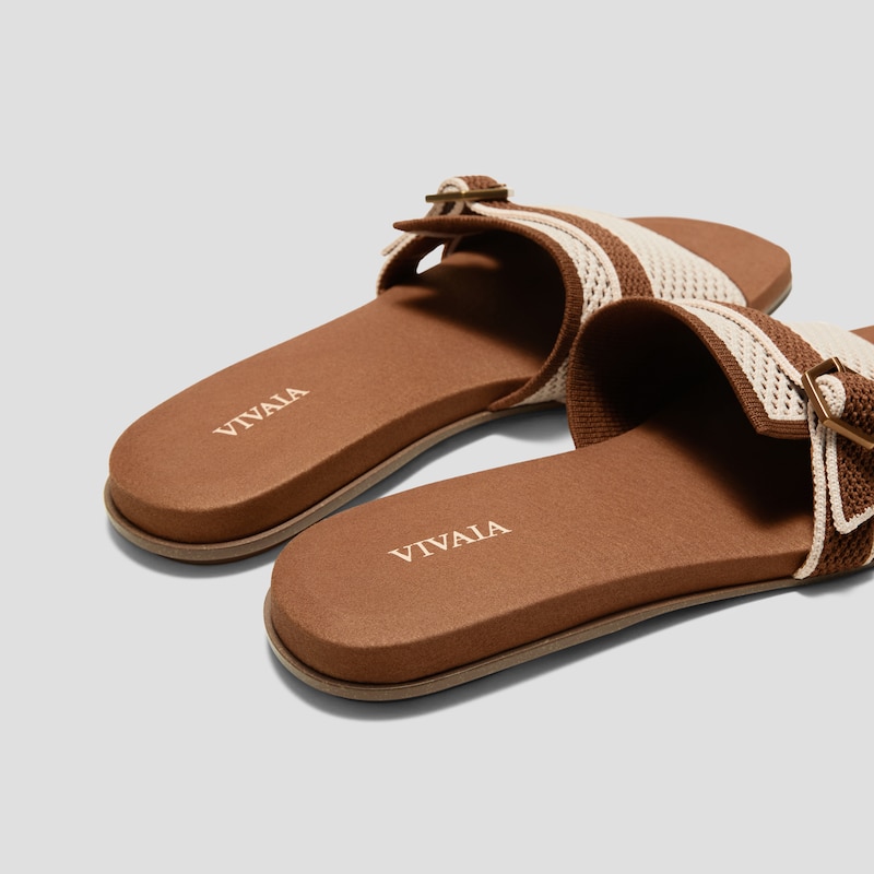 Square-Toe Flat Sandals (Delia), Cream Ivory & Dark Caramel Basket, EU35 | VIVAIA