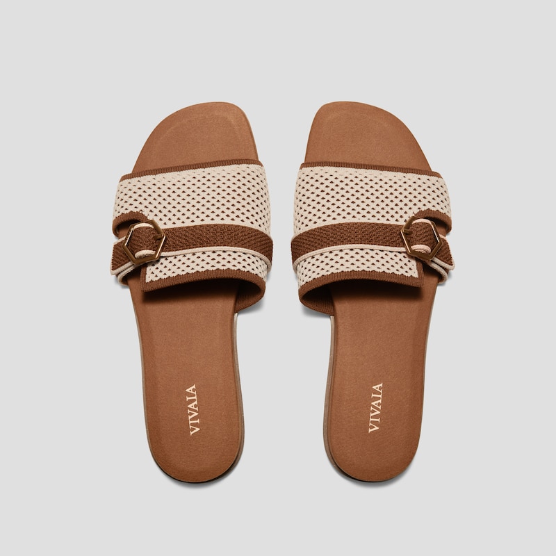 Square-Toe Flat Sandals (Delia), Cream Ivory & Dark Caramel Basket, EU35 | VIVAIA