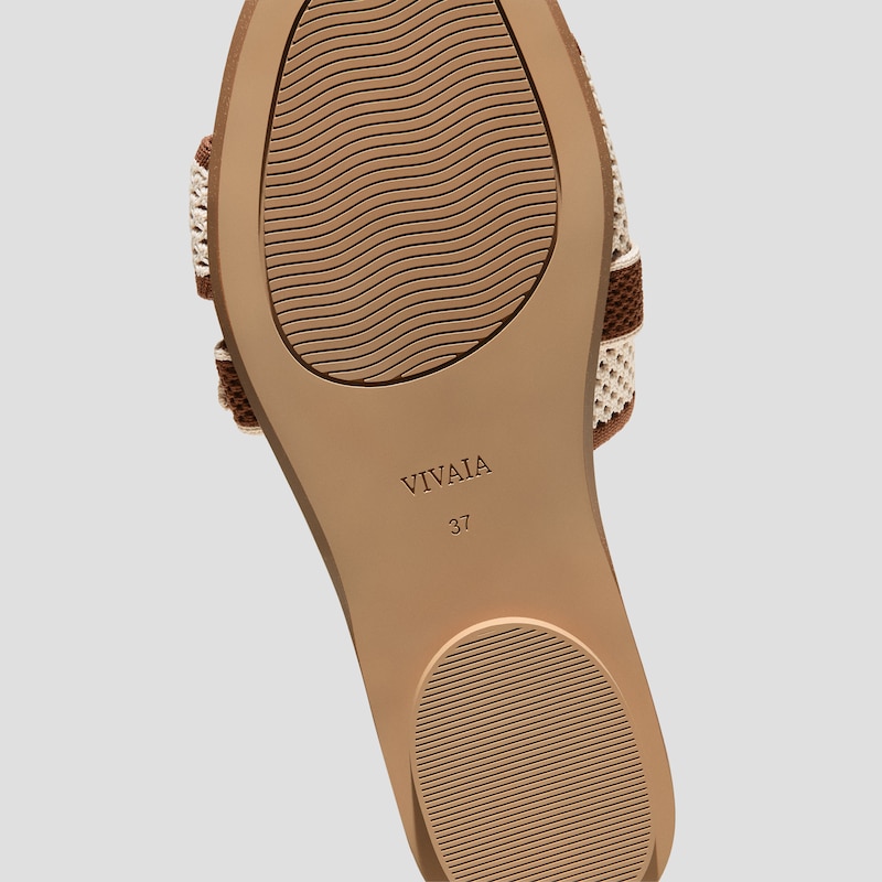 Square-Toe Flat Sandals (Delia), Cream Ivory & Dark Caramel Basket, EU35 | VIVAIA