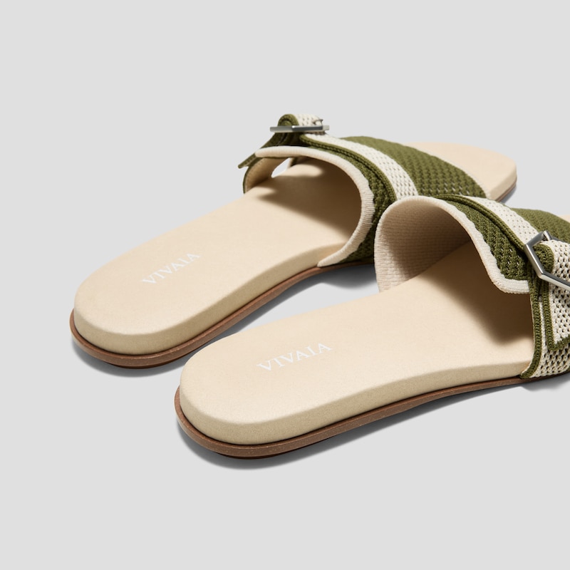 Square-Toe Flat Sandals (Delia), Olive Drab Basket, EU35 | VIVAIA