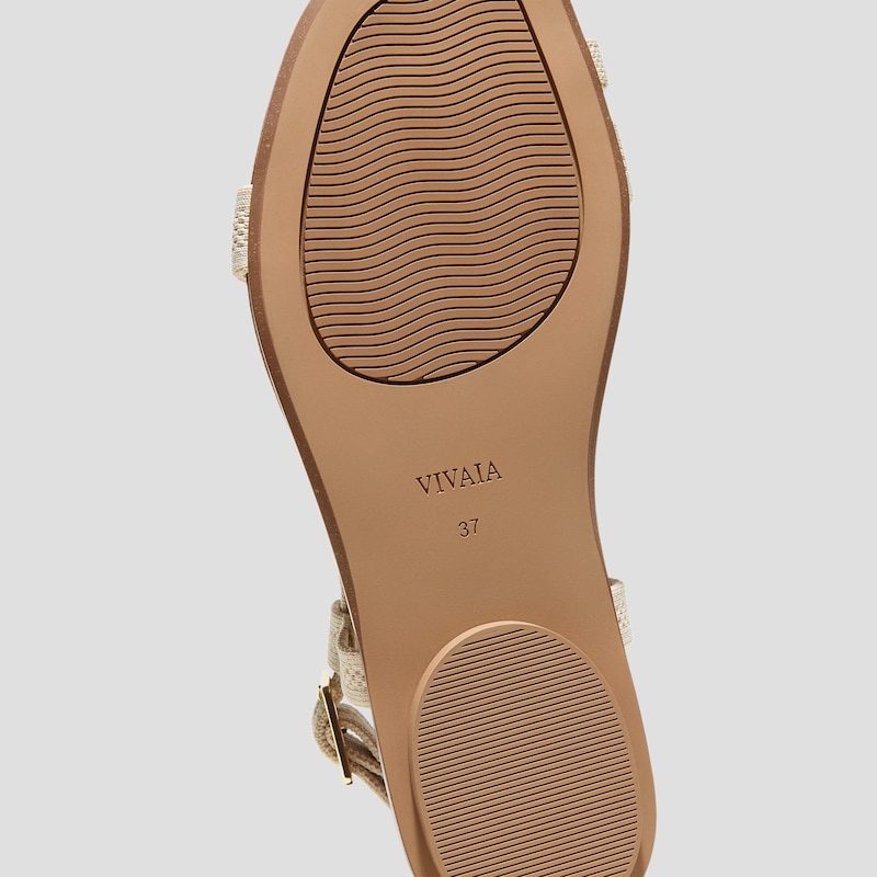 Square-Toe Slingback Toe Ring Sandals (Derorice), CREAM IVORY ANTIQUE WEAVE, EU35 | VIVAIA