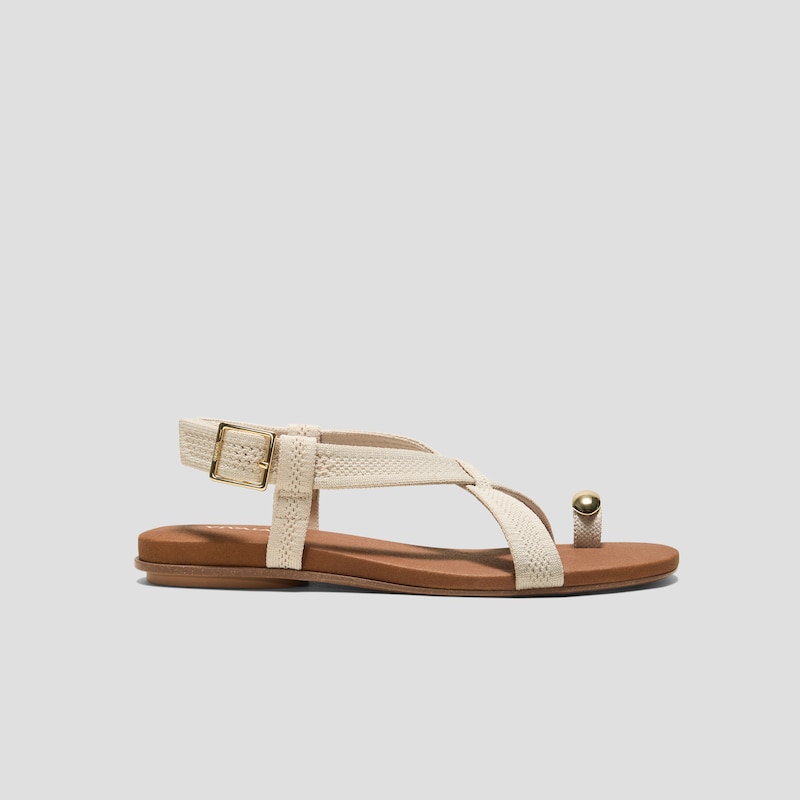Square-Toe Slingback Toe Ring Sandals (Derorice), CREAM IVORY ANTIQUE WEAVE, EU35 | VIVAIA