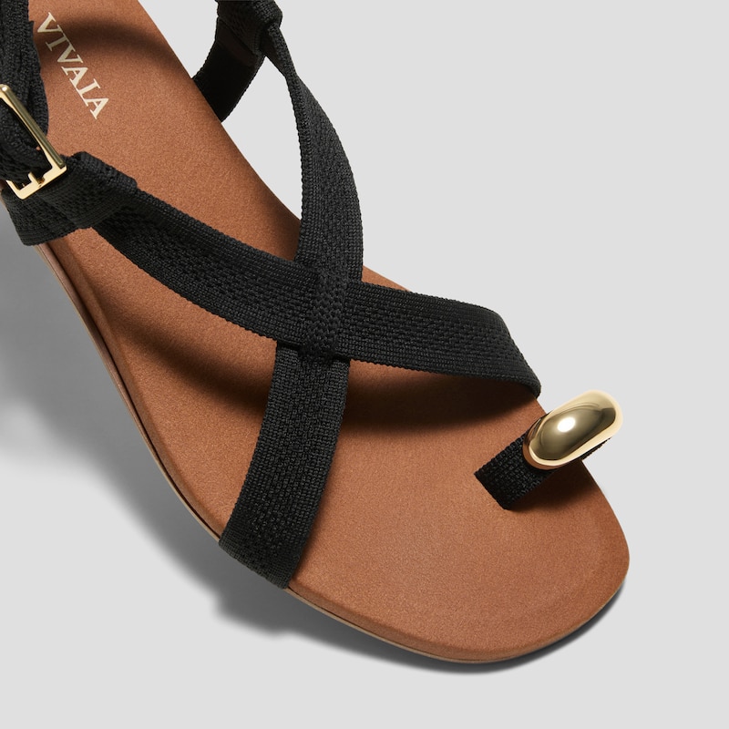 Square-Toe Slingback Toe Ring Sandals (Derorice), BLACK ANTIQUE WEAVE, EU40 | VIVAIA