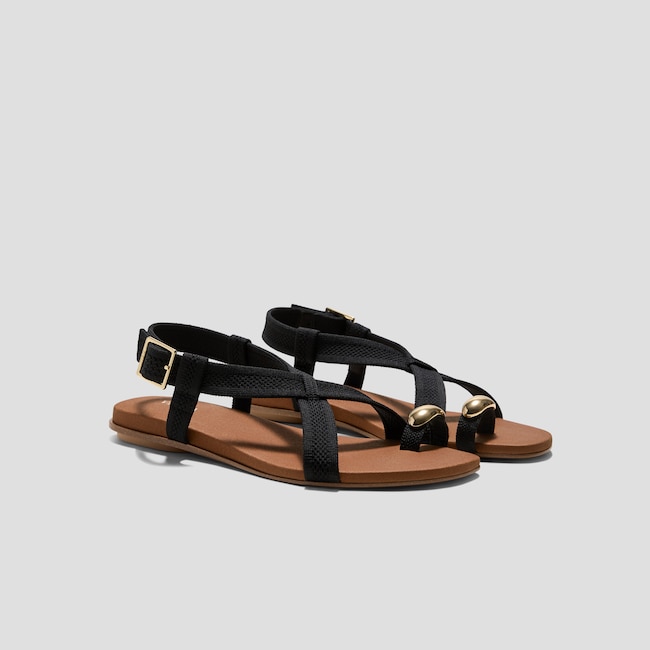 Square-Toe Slingback Toe Ring Sandals (Derorice)