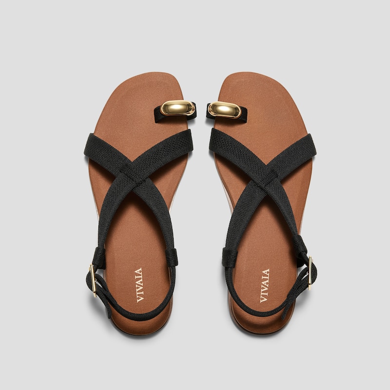 Square-Toe Slingback Toe Ring Sandals (Derorice), BLACK ANTIQUE WEAVE, EU40 | VIVAIA