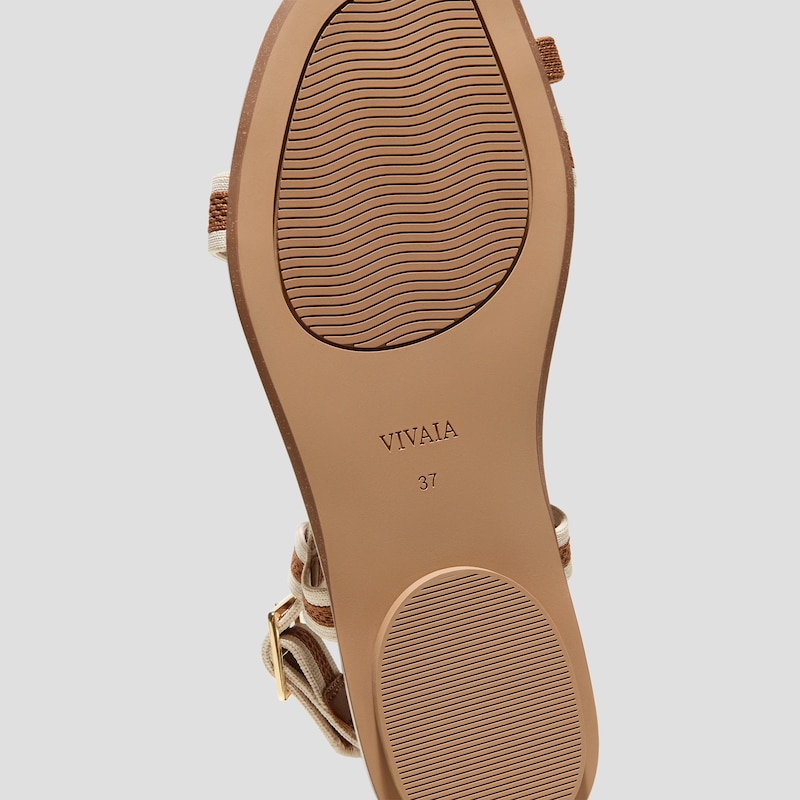 Square-Toe Slingback Toe Ring Sandals (Derorice), DARK CARAMEL & CREAM IVORY ANTIQUE WEAVE, EU35 | VIVAIA