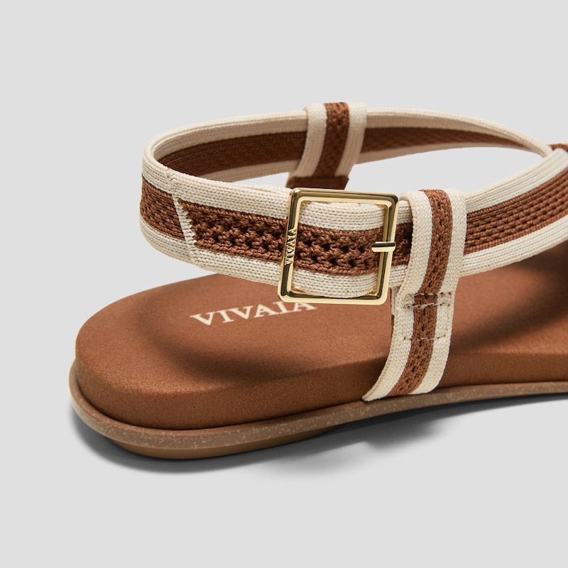 Square-Toe Slingback Toe Ring Sandals (Derorice), DARK CARAMEL & CREAM IVORY ANTIQUE WEAVE, EU35 | VIVAIA