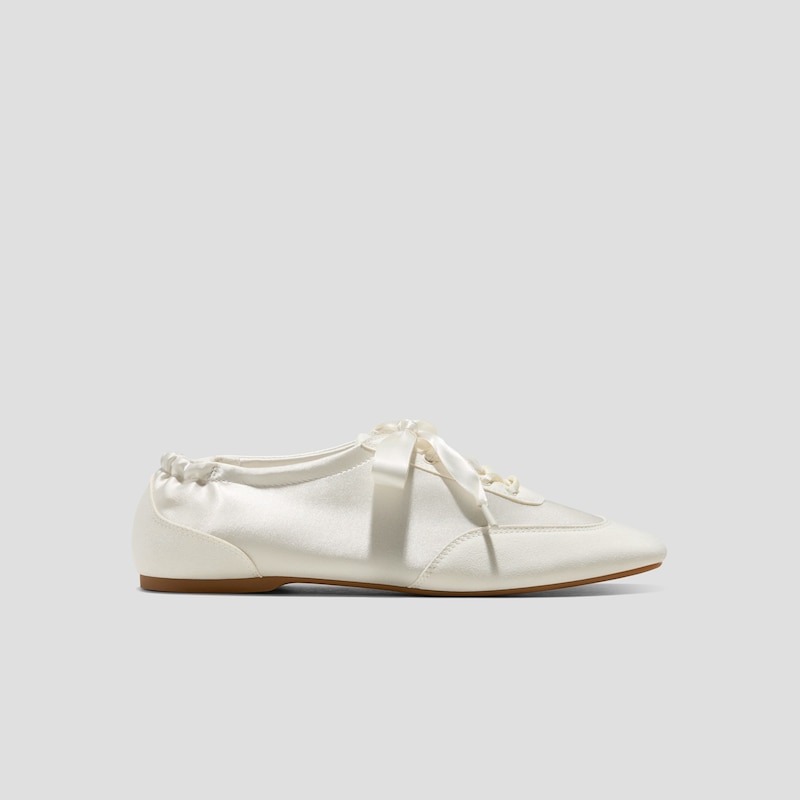 3 Laces Included Square-Toe Lace-Up Satin Sneakerina (Cristina), LIGHT GOLD, EU35 | VIVAIA
