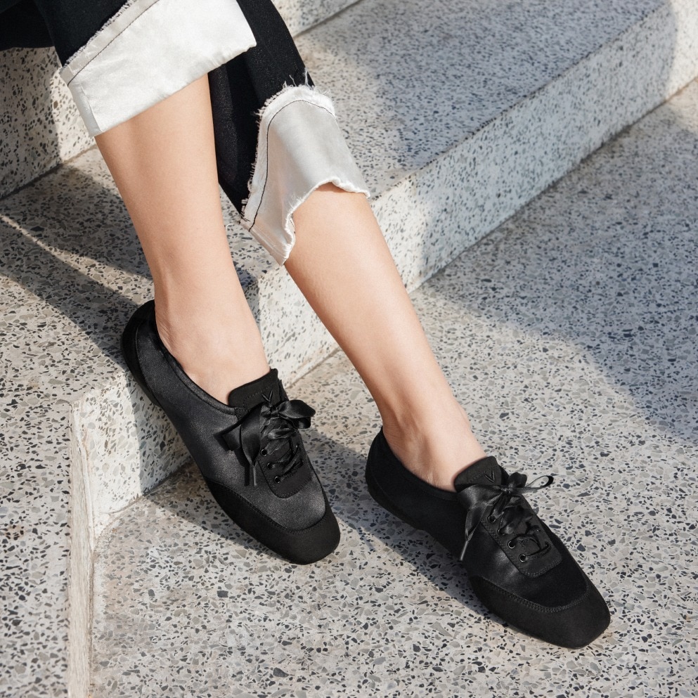 3 Laces Included Square-Toe Lace-Up Satin Sneakerina (Cristina