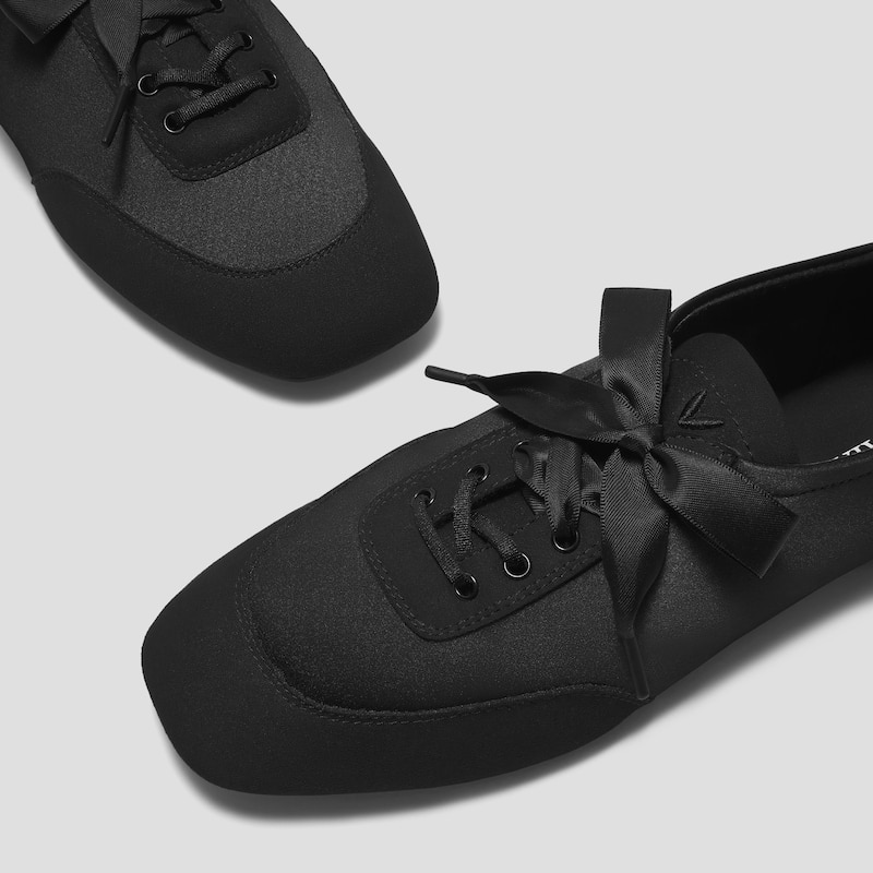 3 Laces Included Square-Toe Lace-Up Satin Sneakerina (Cristina), Black, EU35 | VIVAIA