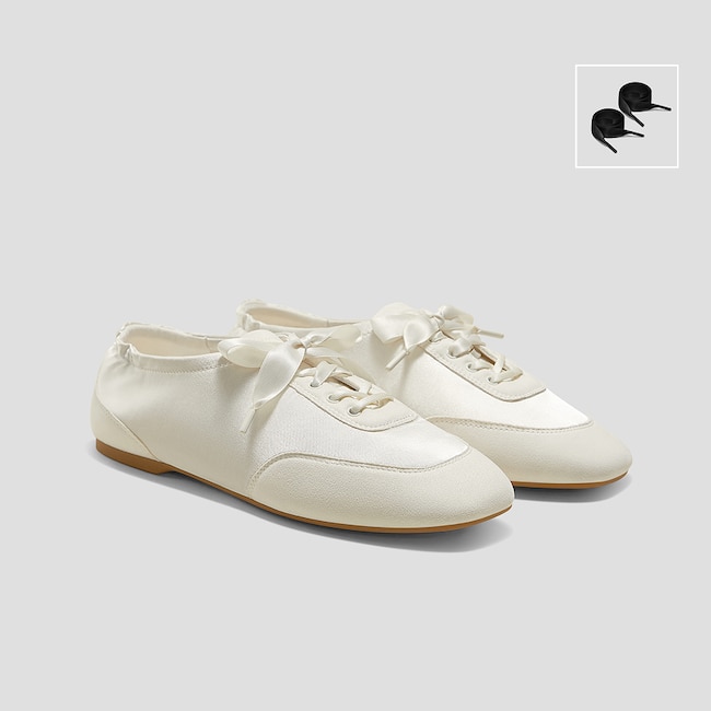 3 Laces Included Square-Toe Lace-Up Satin Sneakerina (Cristina)