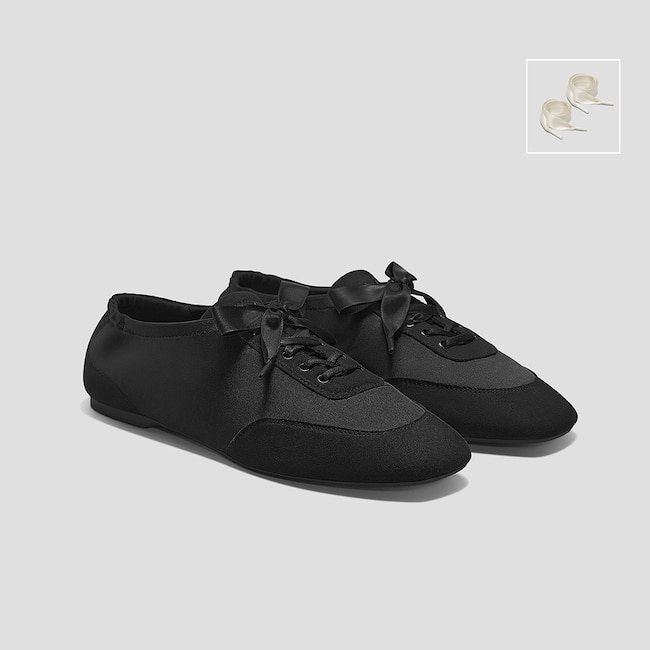 3 Laces Included Square-Toe Lace-Up Satin Sneakerina (Cristina)