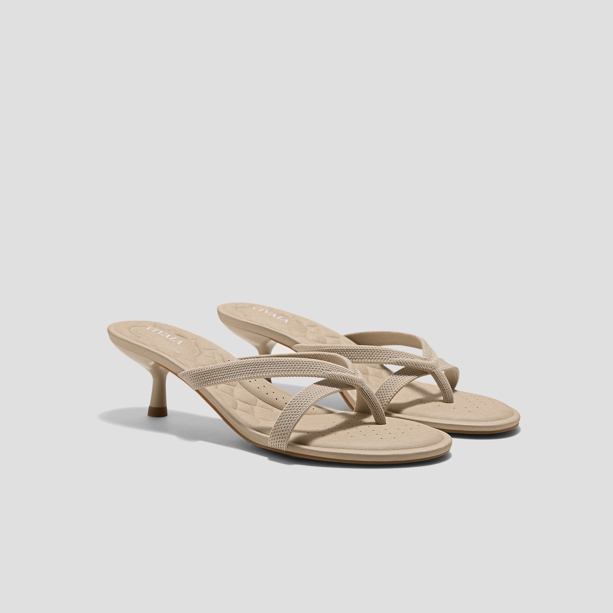 Round-Toe Kitten-Heel Sandals (Emeline), ALMOND, EU35 | VIVAIA