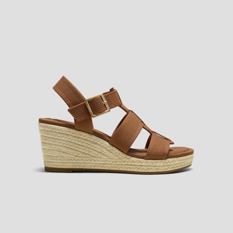 Round-Toe Slingback Wedge Sandals (Skyler), Dark Caramel, EU39 | VIVAIA