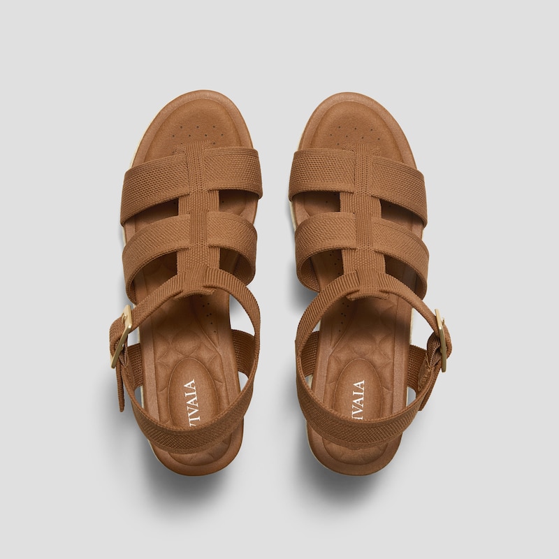 Round-Toe Slingback Wedge Sandals (Skyler), Dark Caramel, EU39 | VIVAIA