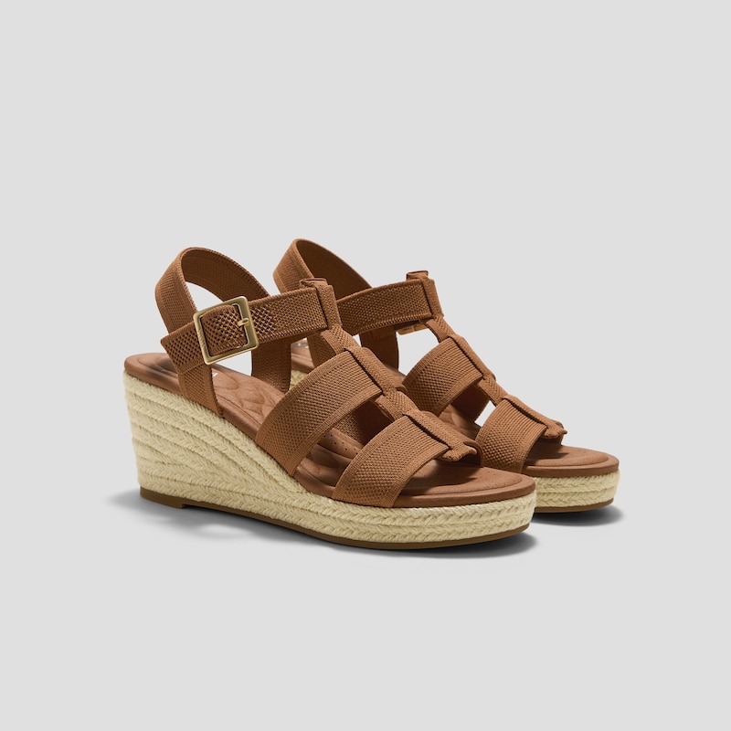 Round-Toe Slingback Wedge Sandals (Skyler), Dark Caramel, EU39 | VIVAIA