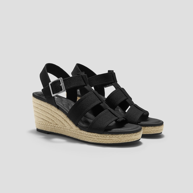 Round-Toe Slingback Wedge Sandals (Skyler), Black, EU35 | VIVAIA