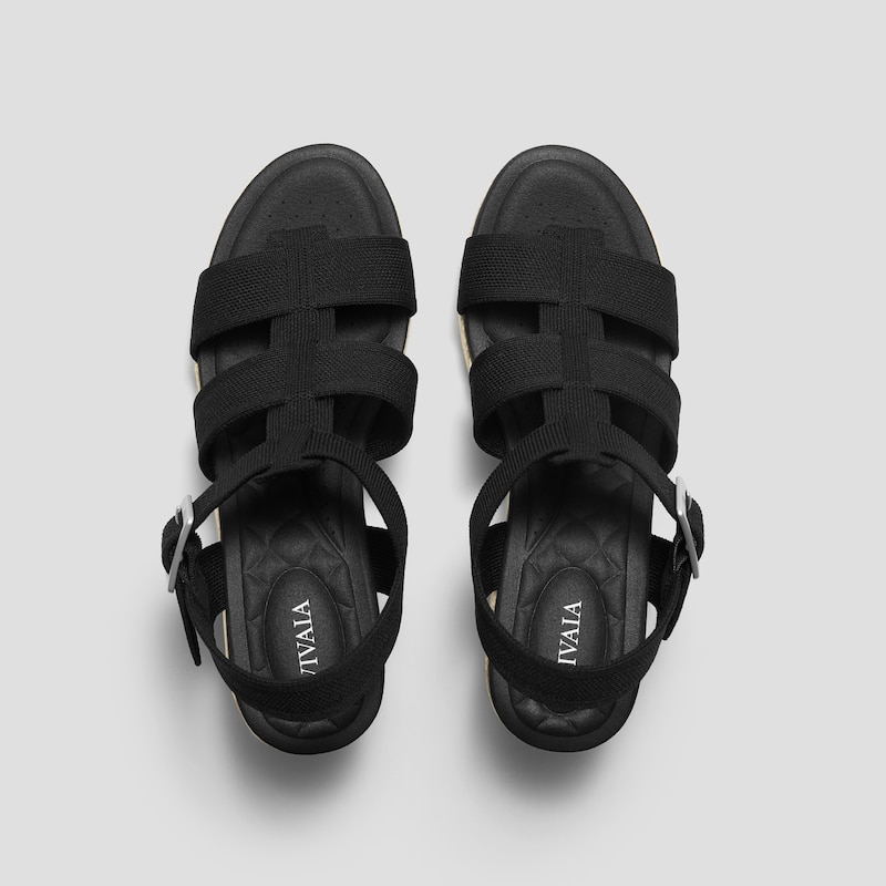 Round-Toe Slingback Wedge Sandals (Skyler), Black, EU35 | VIVAIA