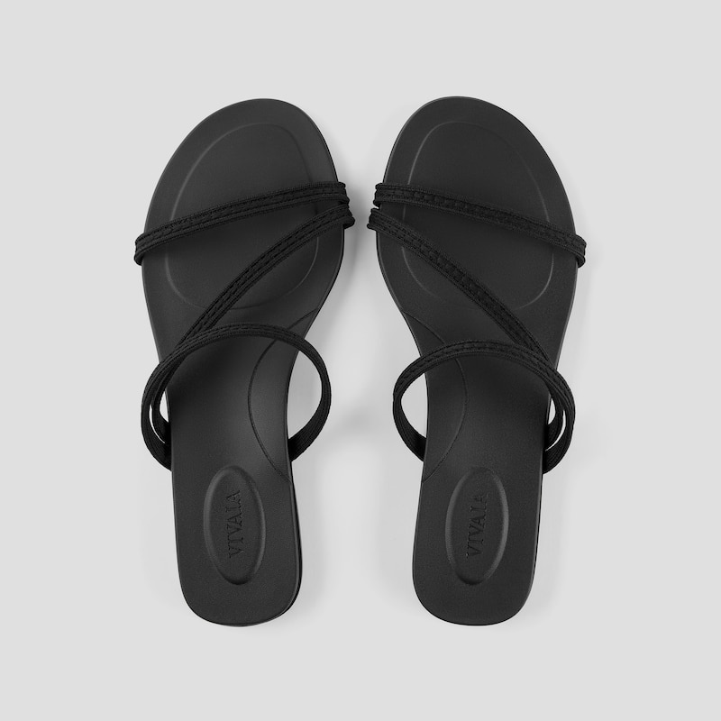 Square-Toe Flip-Flops (Carla), Black Rustic Cable, EU37 | VIVAIA