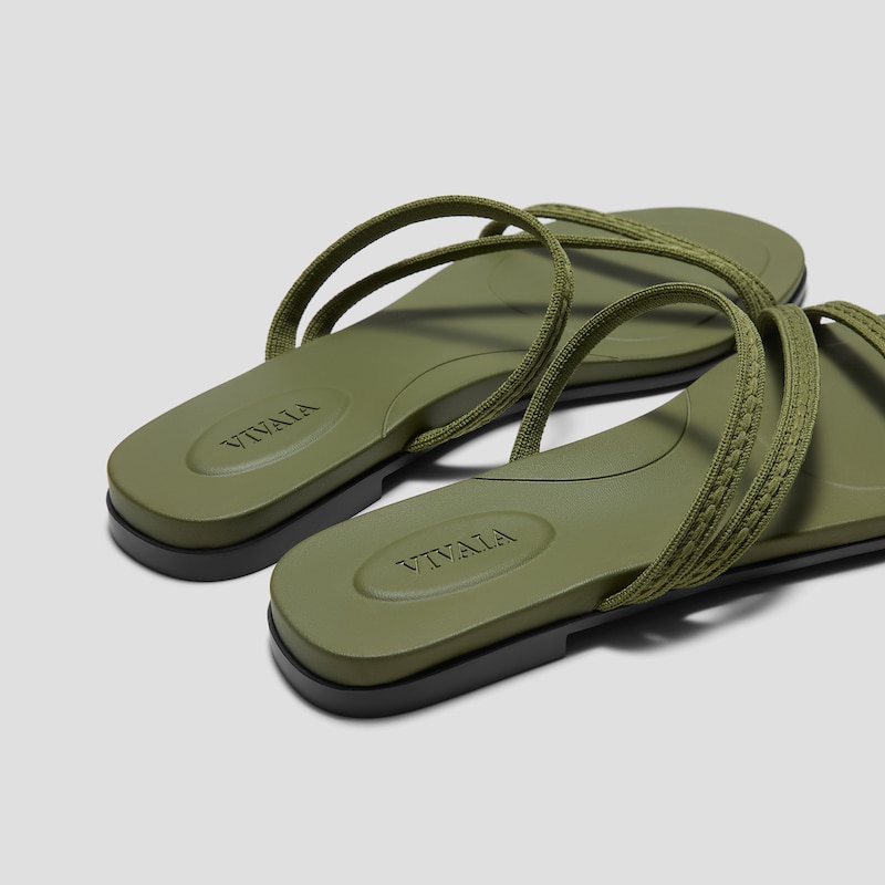 Square-Toe Flip-Flops (Carla), Olive Drab Rustic Cable, EU38 | VIVAIA