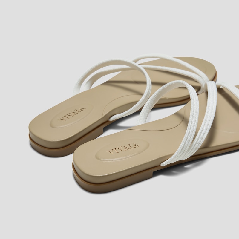Square-Toe Flip-Flops (Carla), White - Nude Peach Rustic Cable, EU38 | VIVAIA