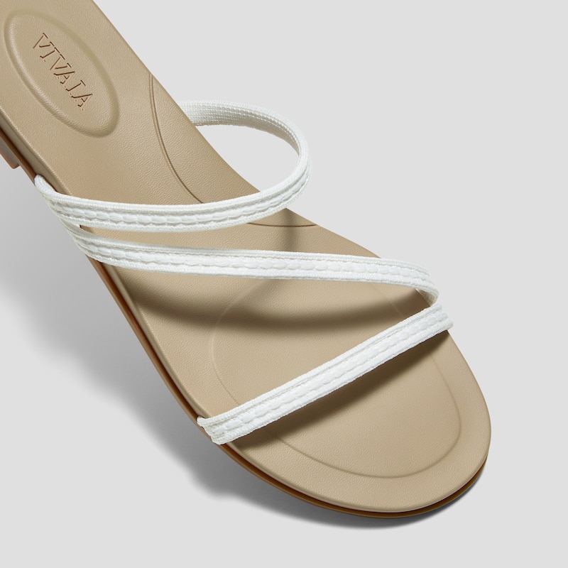 Square-Toe Flip-Flops (Carla), White - Nude Peach Rustic Cable, EU38 | VIVAIA