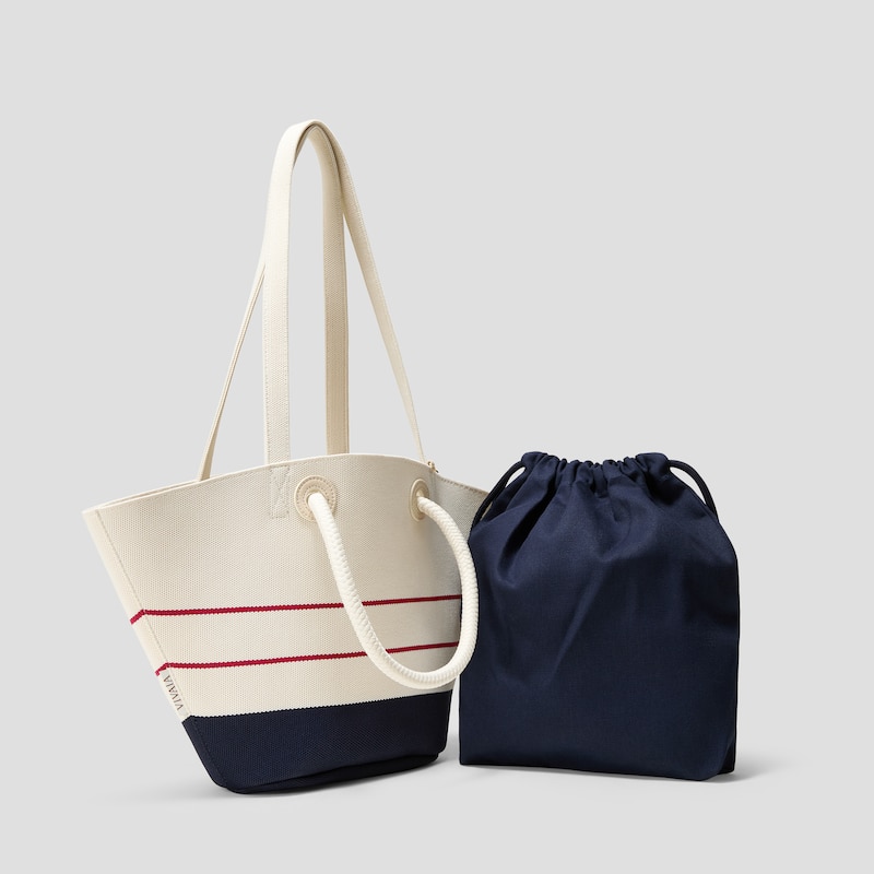 Convertible Trapeze Tote (Attina), PALE APRICOT & NAVY, one-size | VIVAIA