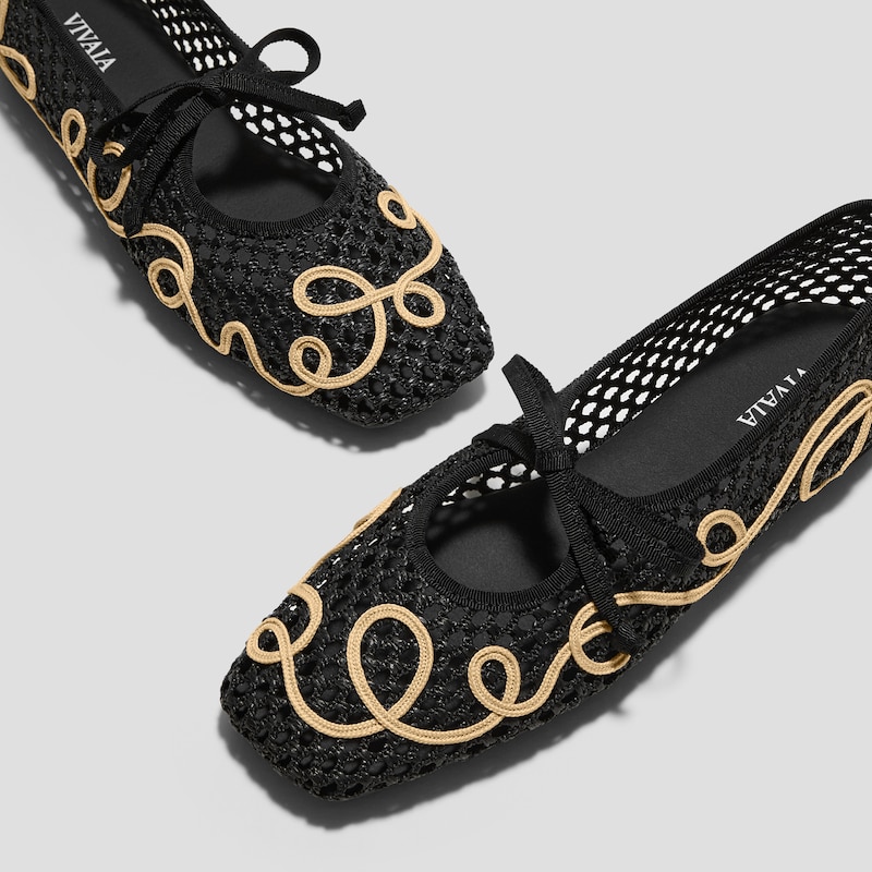 Margot™ Square-Toe Mesh Flats (Makayla), Black - Natural, EU38 | VIVAIA