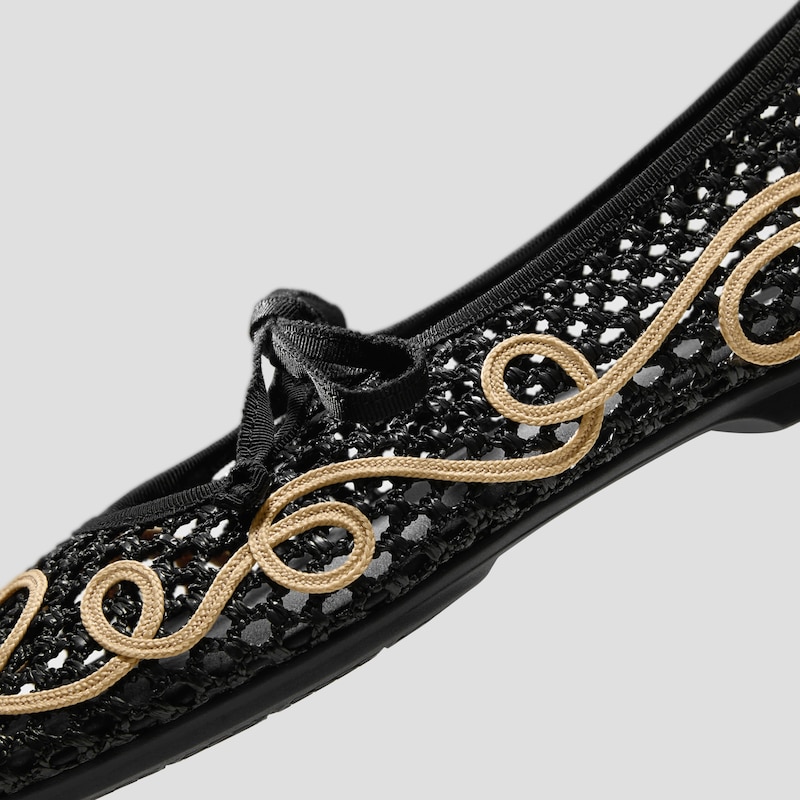 Margot™ Square-Toe Mesh Flats (Makayla), Black - Natural, EU38 | VIVAIA