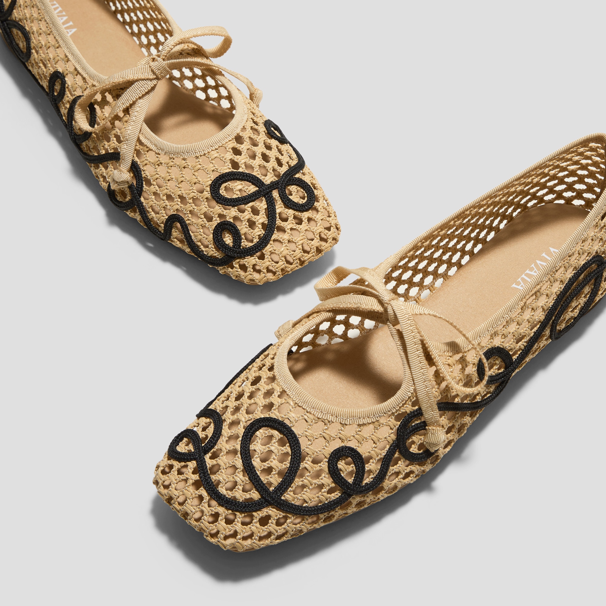 Margot Square-Toe Mesh Flats (Makayla), NATURAL - BLACK, EU35 | VIVAIA