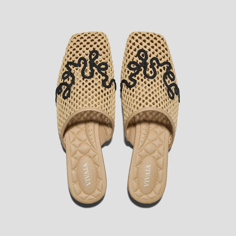 Square-Toe Mesh Sandals (Maura), Natural - Black, EU37 | VIVAIA