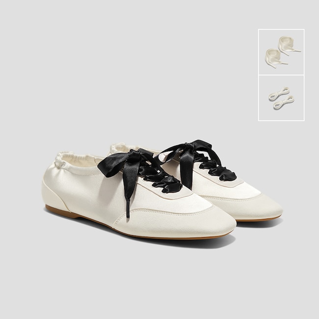 3 Laces Included Square-Toe Lace-Up Satin Sneakerina (Cristina)