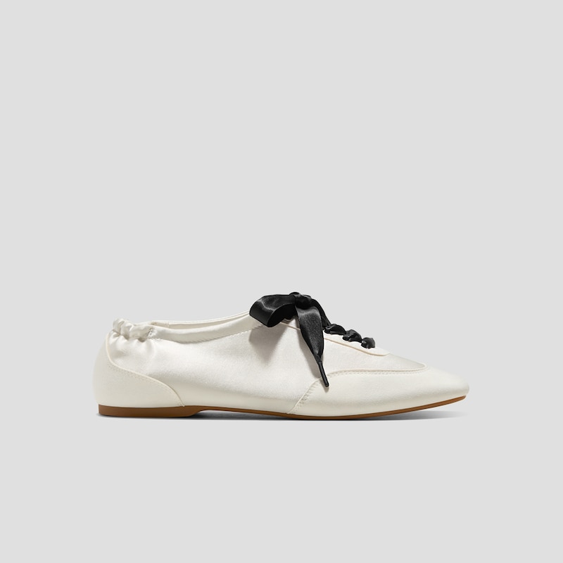 3 Laces Included Square-Toe Lace-Up Satin Sneakerina (Cristina), LIGHT GOLD, EU39 | VIVAIA