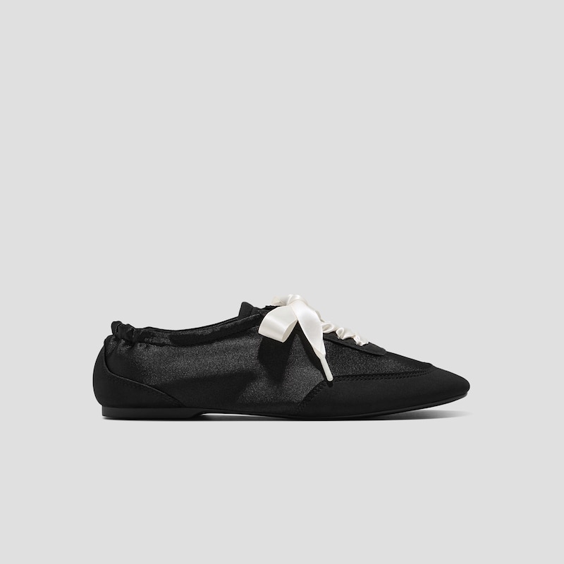 3 Laces Included Square-Toe Lace-Up Satin Sneakerina (Cristina), Black, EU43 | VIVAIA