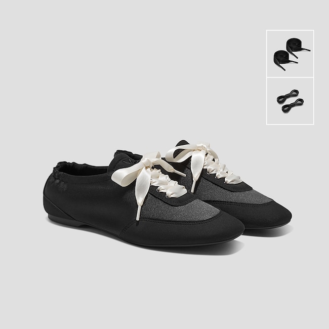 3 Laces Included Square-Toe Lace-Up Satin Sneakerina (Cristina)