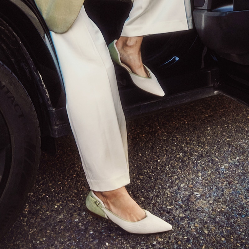 Pointed-Toe D'Orsay Flats (Malory), MATCHA & CREAM IVORY BRICKWORK, EU39 | VIVAIA