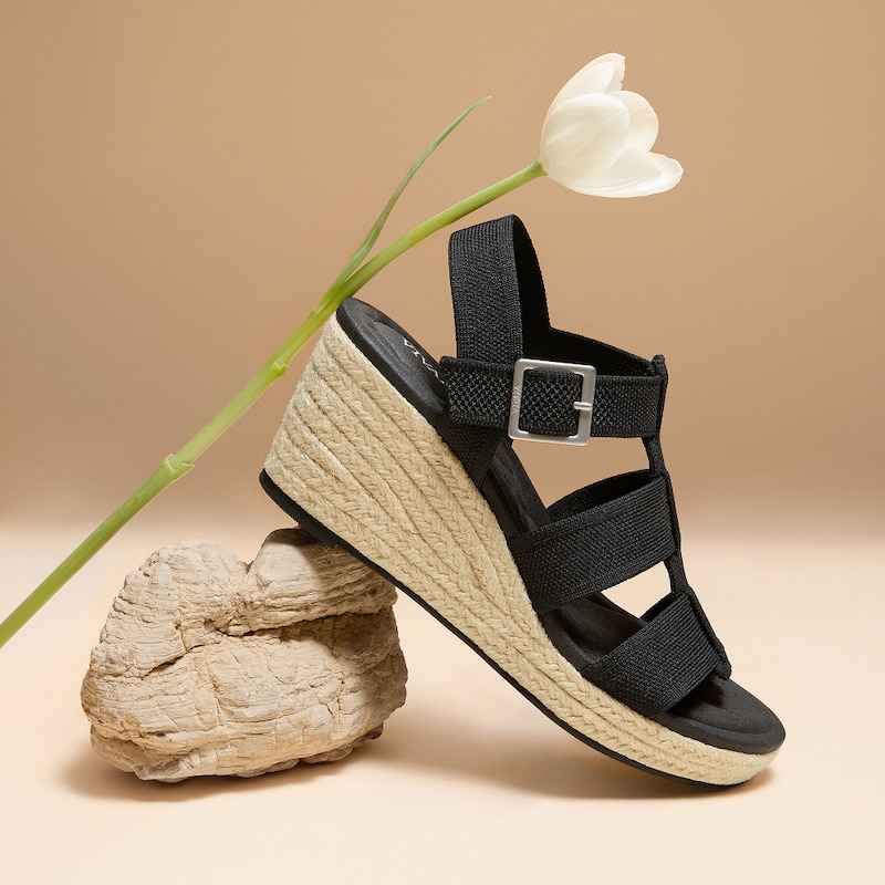 Round-Toe Slingback Wedge Sandals (Skyler), Black, EU38 | VIVAIA