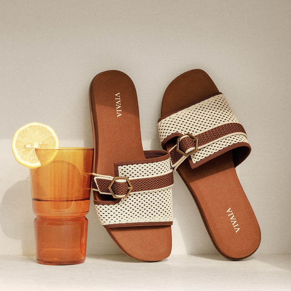 Square-Toe Flat Sandals (Delia), Cream Ivory & Dark Caramel Basket