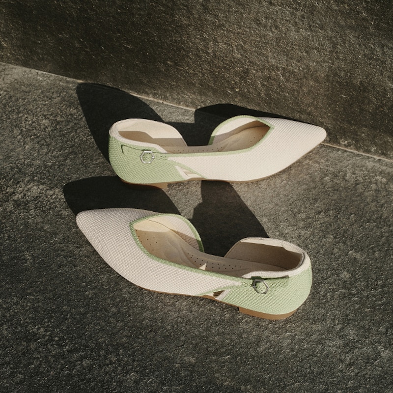 Pointed-Toe D'Orsay Flats (Malory), MATCHA & CREAM IVORY BRICKWORK, EU39 | VIVAIA
