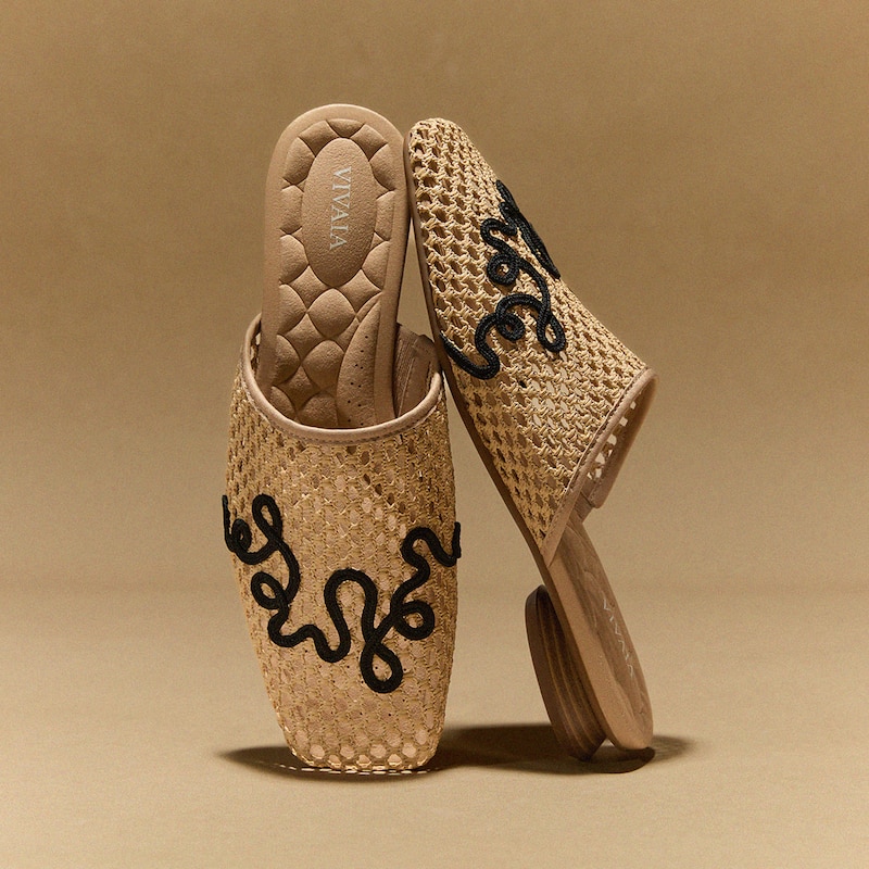 Square-Toe Mesh Sandals (Maura), Natural - Black, EU38 | VIVAIA