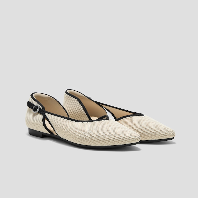 Pointed-Toe D'Orsay Flats (Malory), PALE APRICOT & BLACK BRICKWORK, EU37.5 | VIVAIA