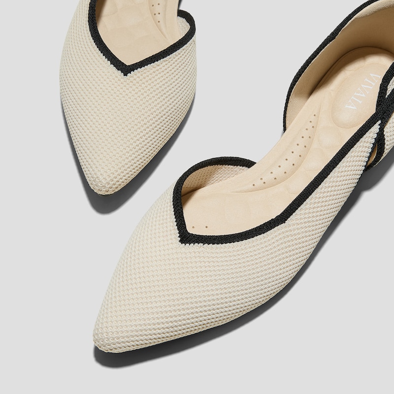 Pointed-Toe D'Orsay Flats (Malory), PALE APRICOT & BLACK BRICKWORK, EU37.5 | VIVAIA