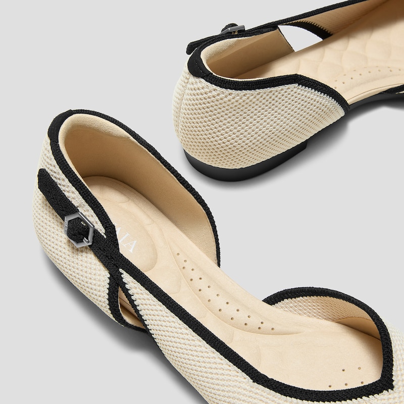 Pointed-Toe D'Orsay Flats (Malory), PALE APRICOT & BLACK BRICKWORK, EU37.5 | VIVAIA