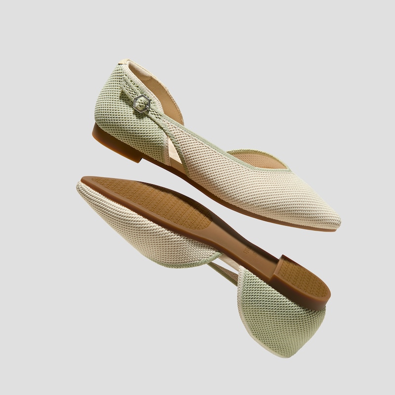 Pointed-Toe D'Orsay Flats (Malory), MATCHA & CREAM IVORY BRICKWORK, EU39 | VIVAIA