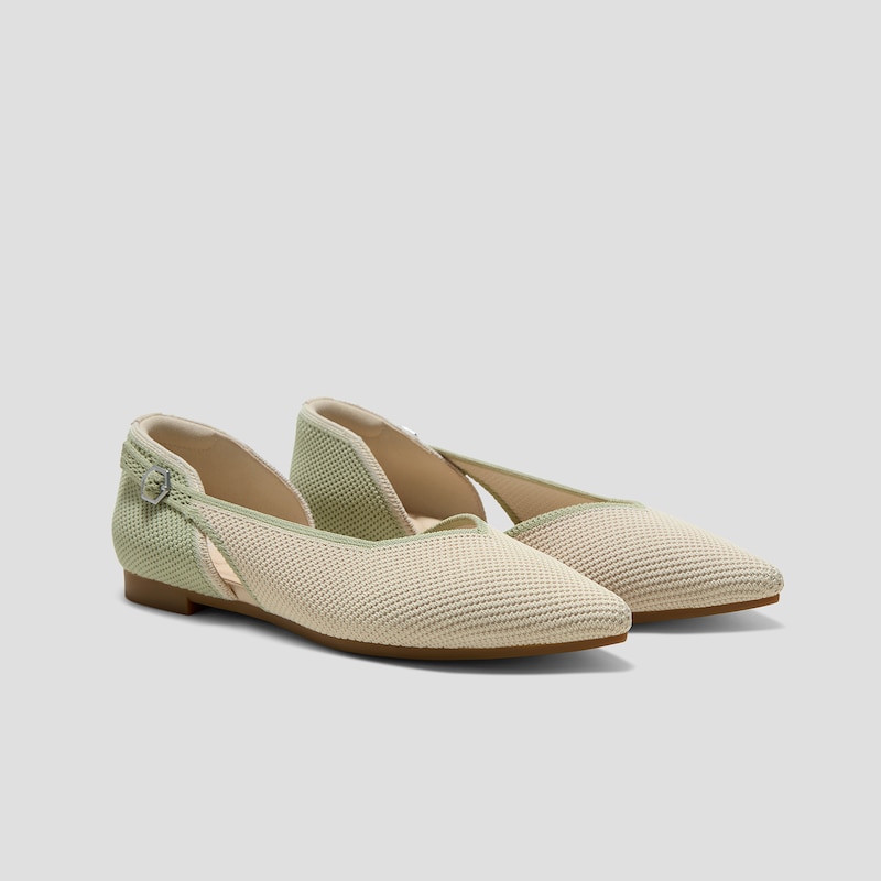 Pointed-Toe D'Orsay Flats (Malory), MATCHA & CREAM IVORY BRICKWORK, EU39 | VIVAIA