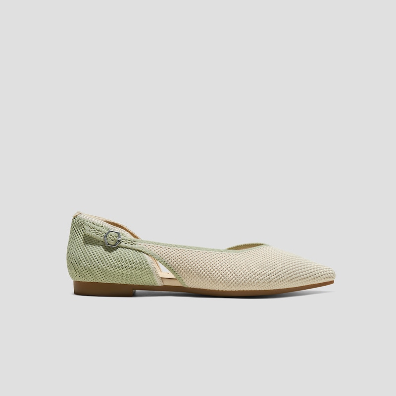 Pointed-Toe D'Orsay Flats (Malory), MATCHA & CREAM IVORY BRICKWORK, EU39 | VIVAIA