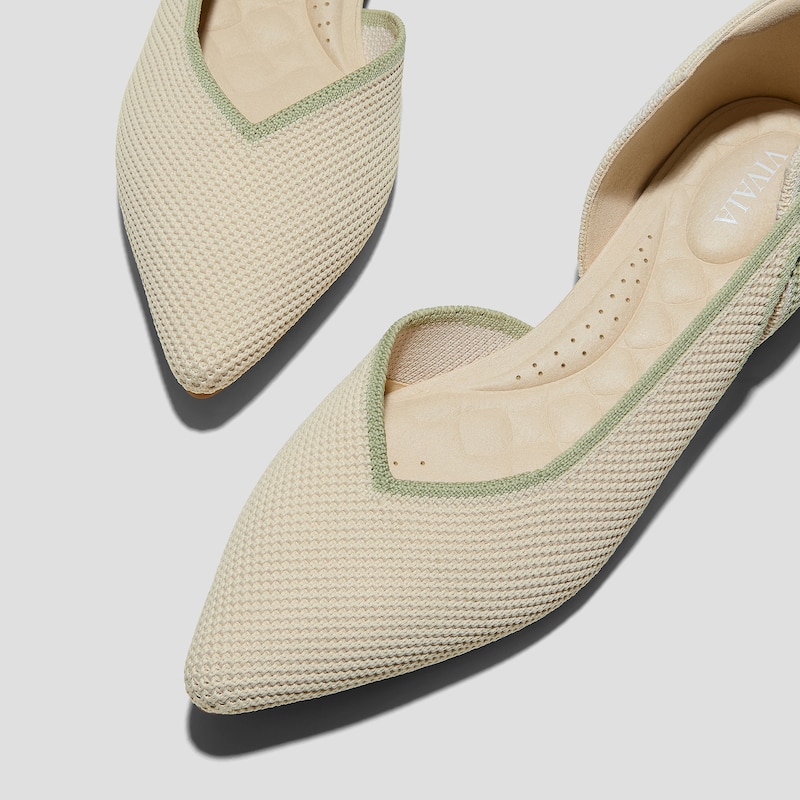 Pointed-Toe D'Orsay Flats (Malory), MATCHA & CREAM IVORY BRICKWORK, EU39 | VIVAIA
